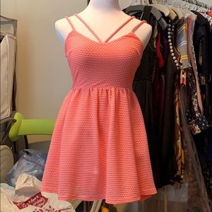Hot coral pink spaghetti strapped dress